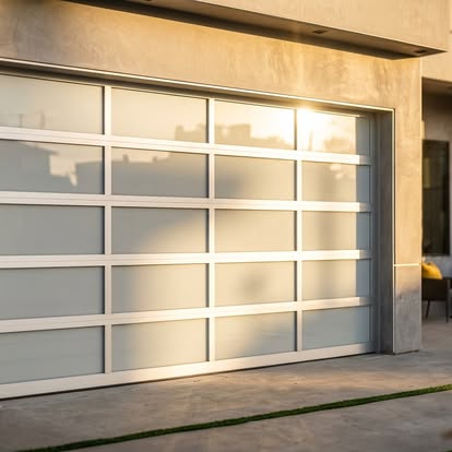 Full-view aluminum and glass garage door installed