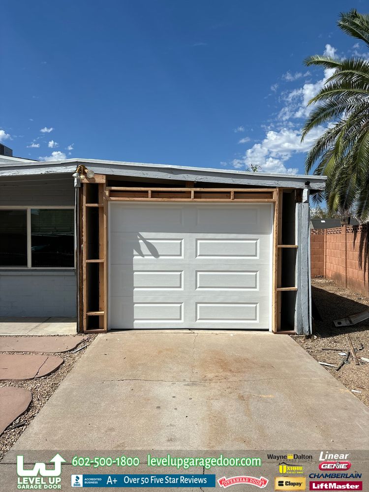 White panel garage door installed on a Phoenix-area home